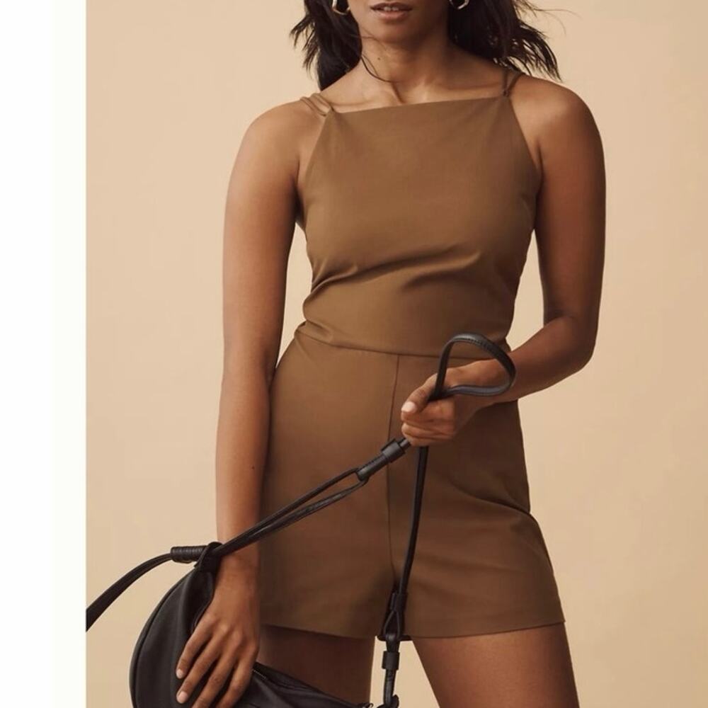 Maeve Anthropologie Strappy Micro Romper Brown Open Back NWT Size M